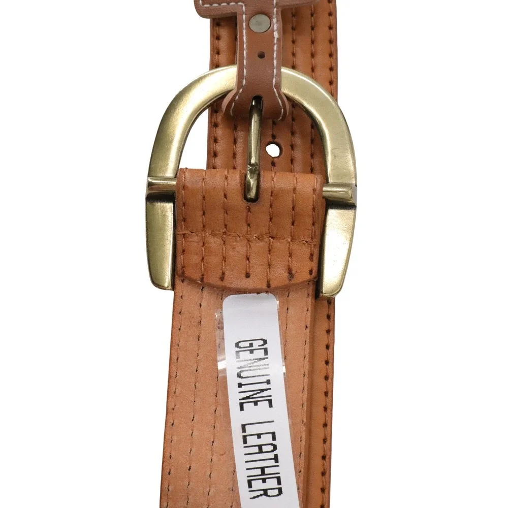 NWT Michael Kors Tan Genuine Leather Belt Brass Buckle Stitched Size L